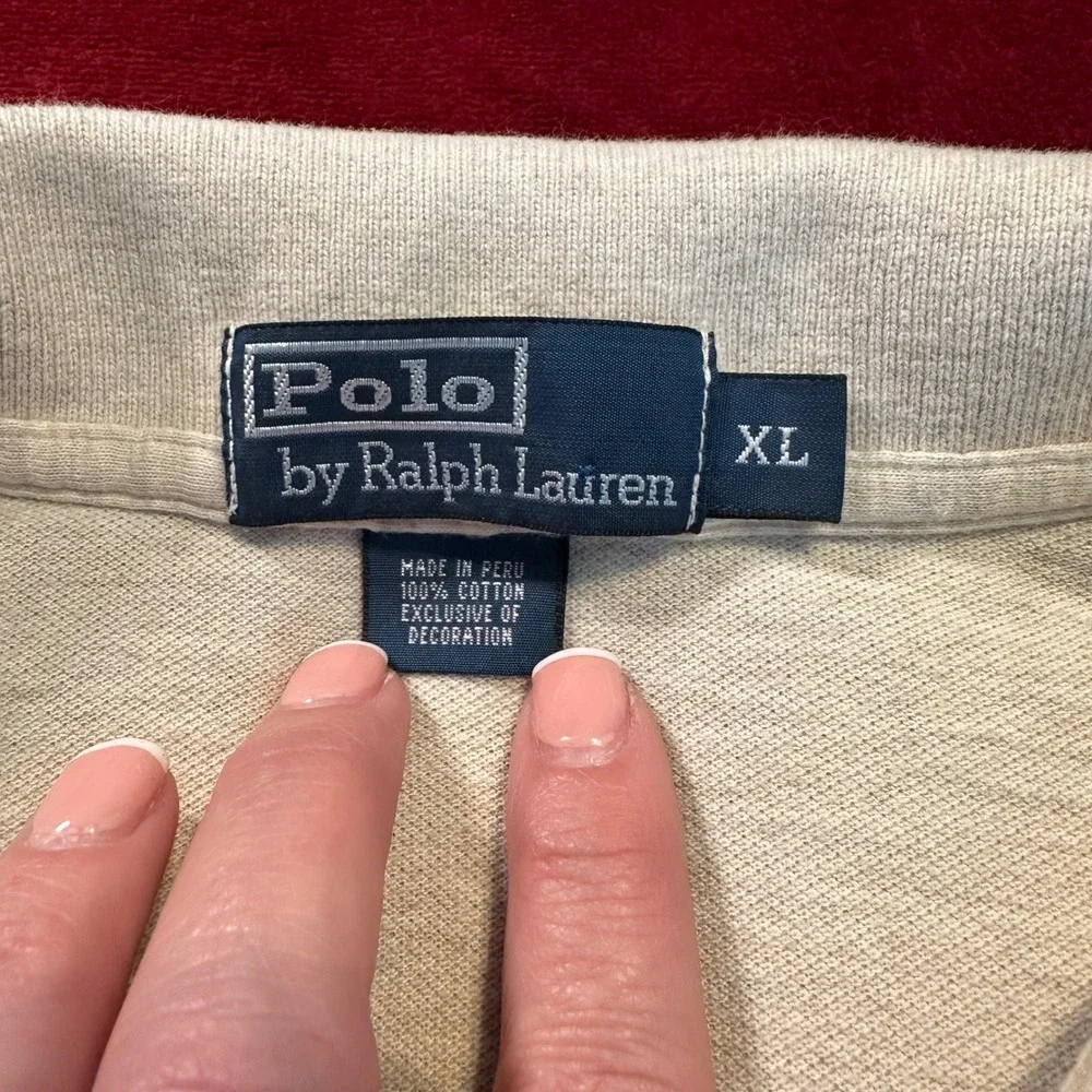 Polo Ralph Lauren Mens XL Oatmeal Tan Cotton Pique Short Sleeve‎ Polo Shirt